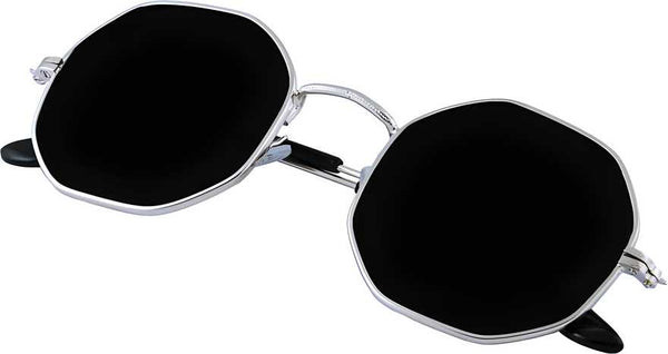Unisex Black Lens & Silver-Toned Round Sunglasses with UV Protected