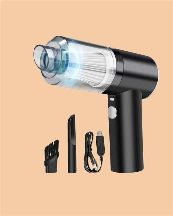 Contemporary Wireless Vacuum Car Cleaner &amp; Air Duster – 2 in 1 Cyclonic Portable USB Vacuum with LED Light (120W, Black)