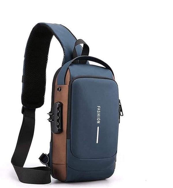 Brown & Black Unisex Sling Bag – Anti-Theft, Water-Resistant Crossbody Bag with USB Charging Port