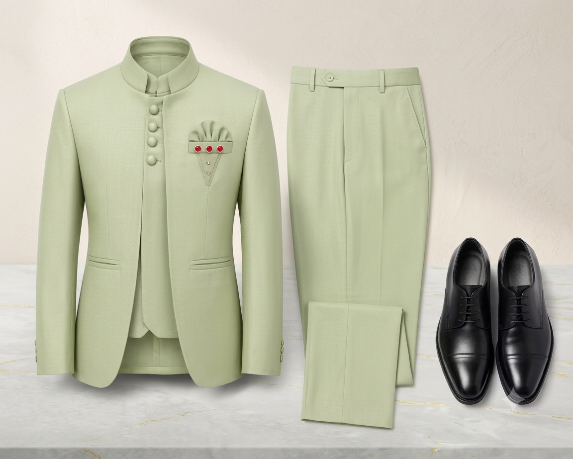 Kids Boys 3-Piece Sage Green Indo-Western Suit Set
