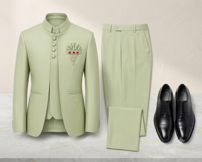 Kids Boys 3-Piece Sage Green Indo-Western Suit Set