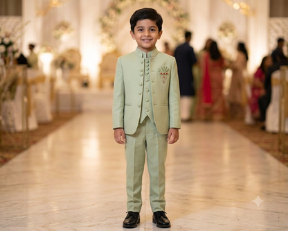 Kids Boys 3-Piece Sage Green Indo-Western Suit Set