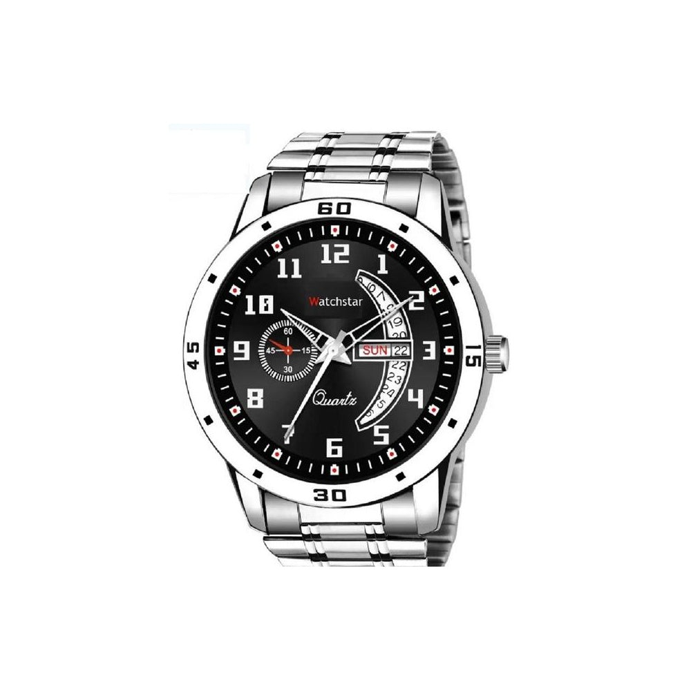 Classic Men's Analog Watch - Silver Stainless Steel with Black Dial