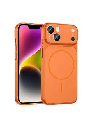 iPhone 15 Orange Magnetic Transparent Back Cover | Shockproof Slim Protective Case