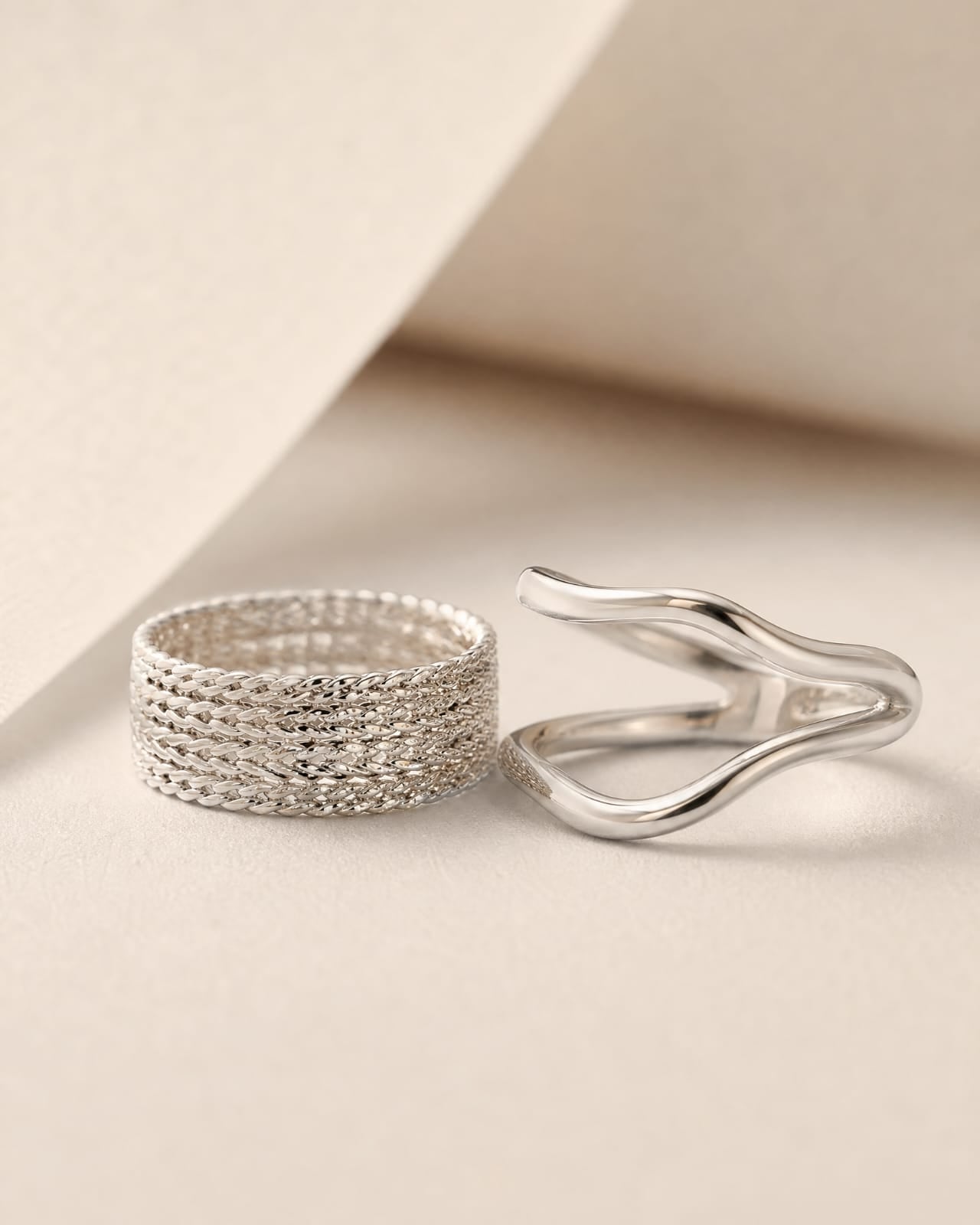 Women’s Combo of 2 Wave Design Rings + FREE Gold Heart Ring