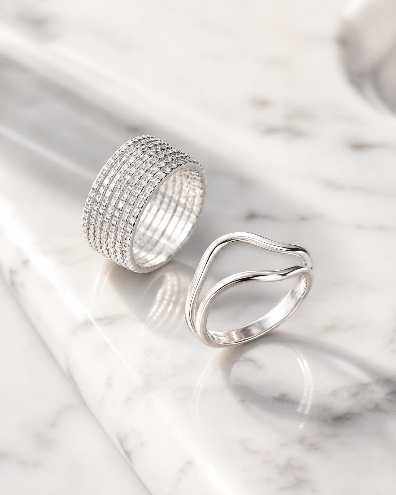 Women’s Combo of 2 Wave Design Rings + FREE Gold Heart Ring