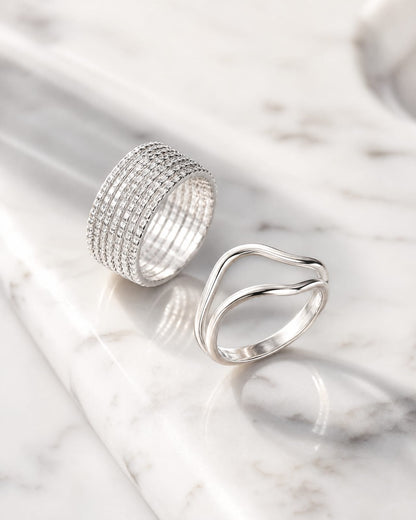 Women’s Combo of 2 Wave Design Rings + FREE Gold Heart Ring