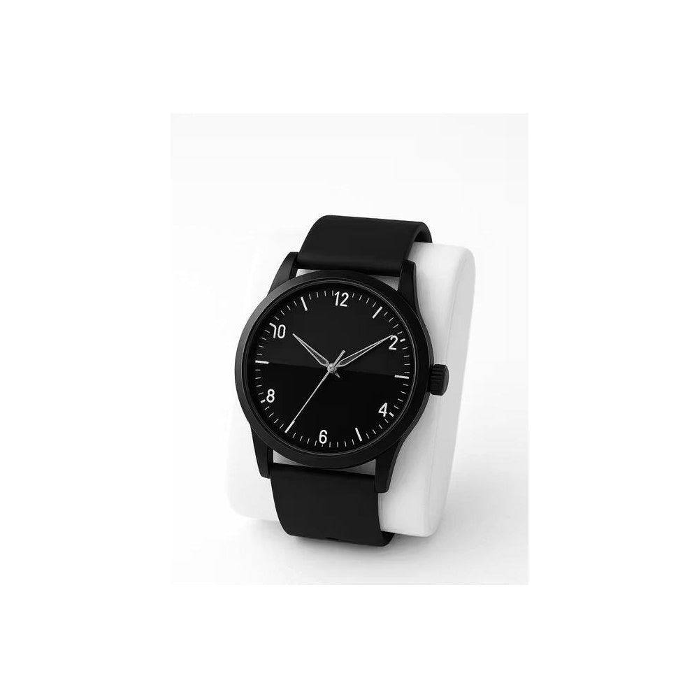 Premium Men's Analog Watch - Black Alloy Case with Silicon Strap